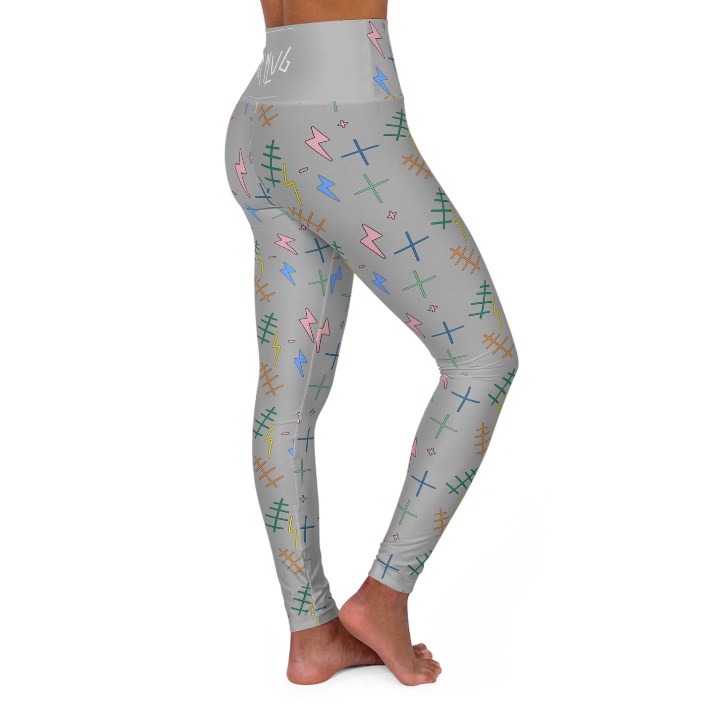 "TAP BOLTA" (Grey) High Waisted Yoga Leggings (AOP)