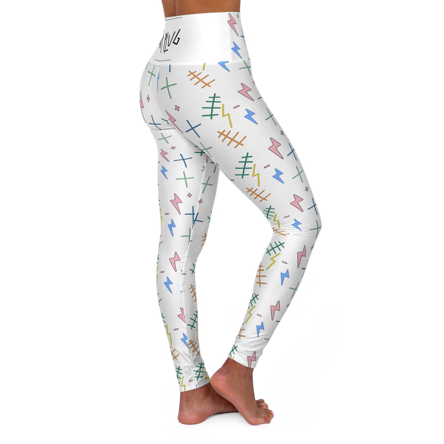 "TAP BOLTA" (White) High Waisted Yoga Leggings (AOP)