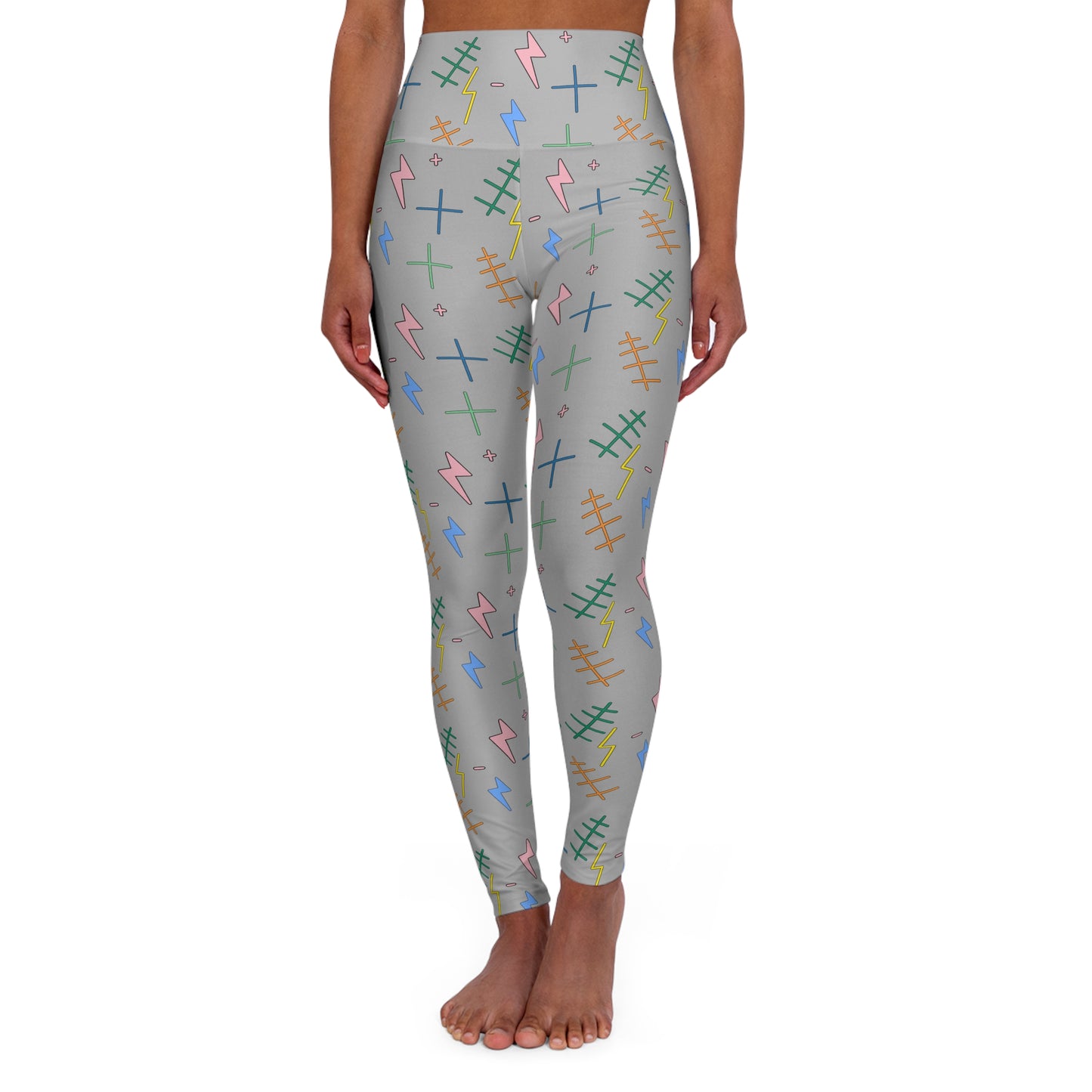 "TAP BOLTA" (Grey) High Waisted Yoga Leggings (AOP)