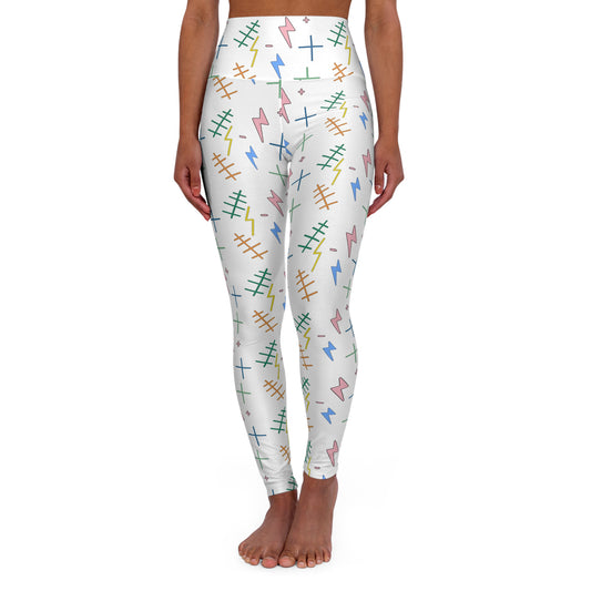 "TAP BOLTA" (White) High Waisted Yoga Leggings (AOP)