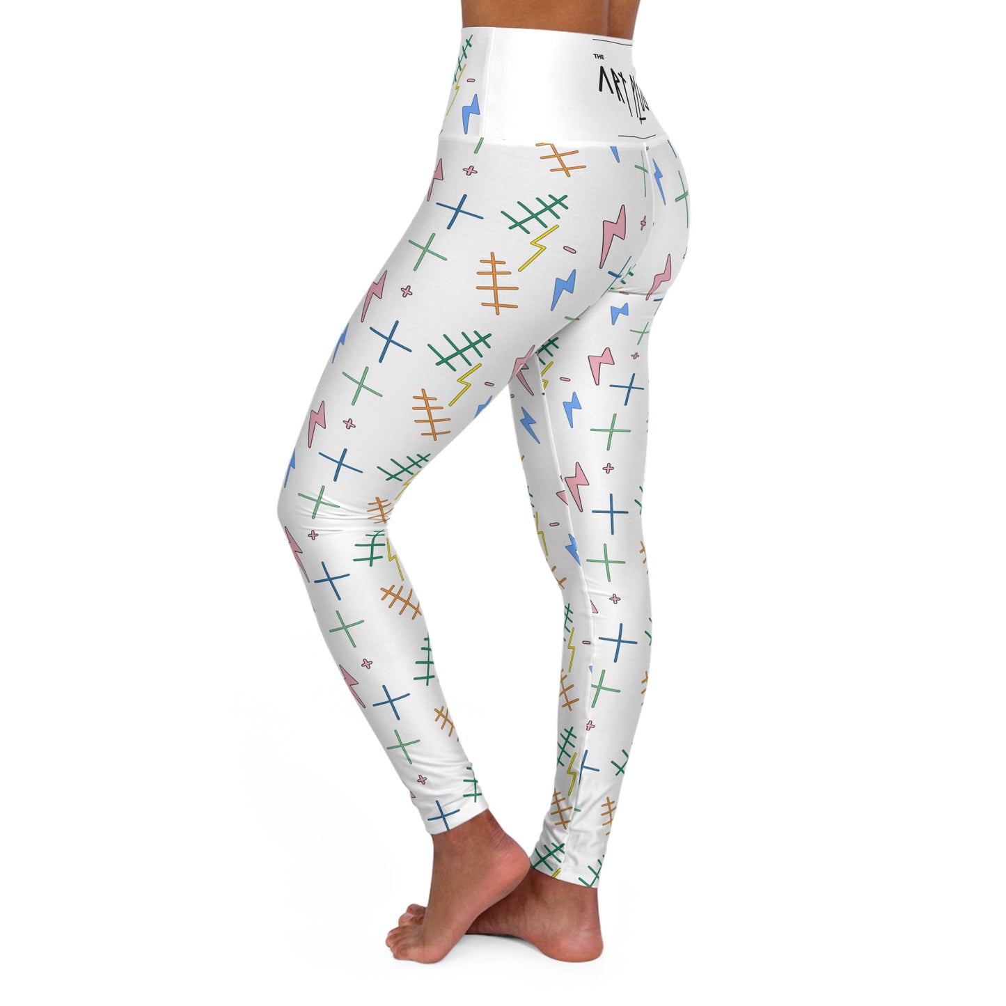 "TAP BOLTA" (White) High Waisted Yoga Leggings (AOP)