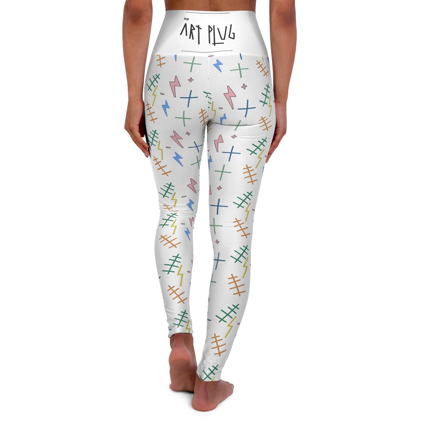 "TAP BOLTA" (White) High Waisted Yoga Leggings (AOP)